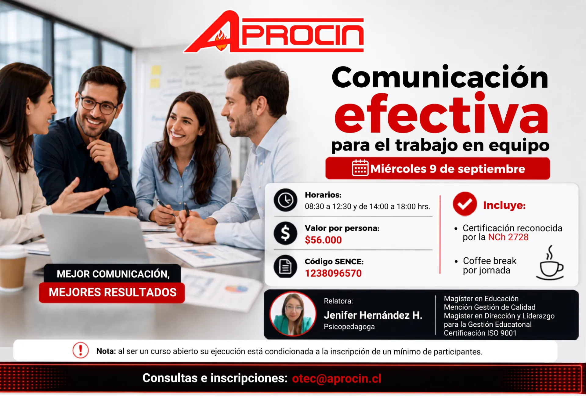 OTEC APROCIN abre inscripciones para participar en curso de Comunicación Efectiva para equipos